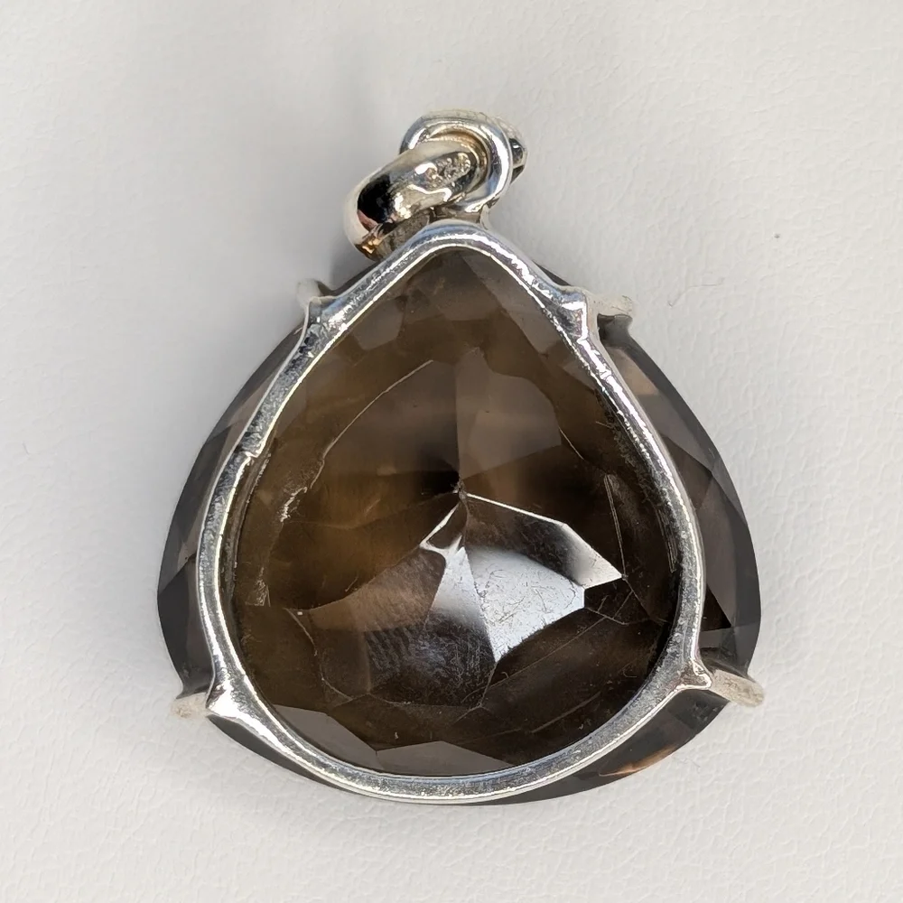 Giant Faceted Smokey Quartz Pendant S925 Sterling Silver - Picture 4 of 9